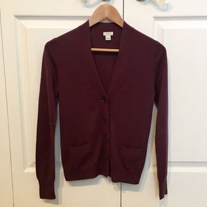 J Crew Merino Wool Blend Maroon Fitted Cardigan XS